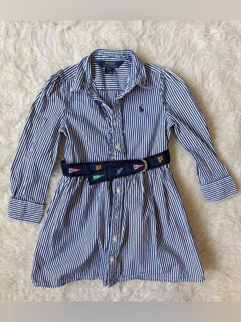 Polo by Ralph Lauren Girls Preppy Fit & Flare Striped Shirt Dress with Belt